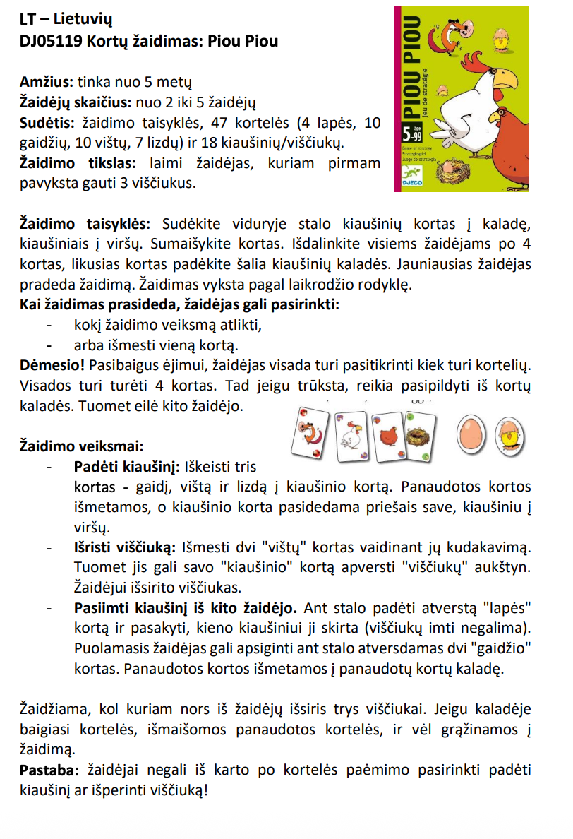 Kortų žaidimas - Piou Piou
